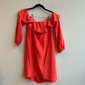 Amanda Uprichard Coral !00% Silk Off the Shoulder Mini Dress Size Small